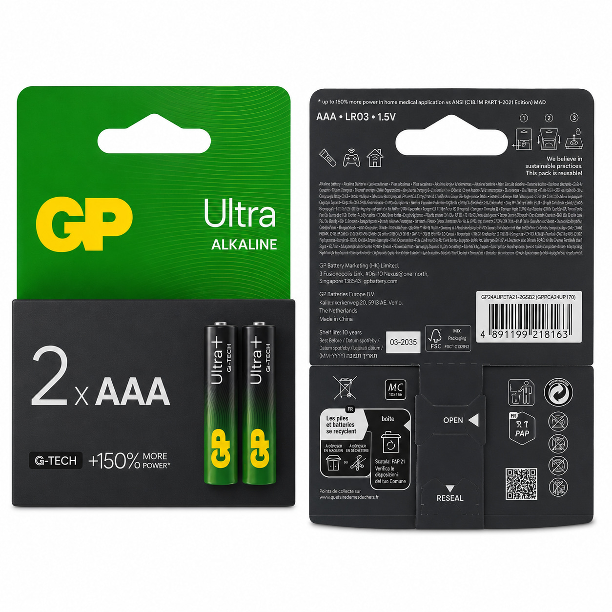 باتری نیم قلمی GP مدل Ultra ALKALINE