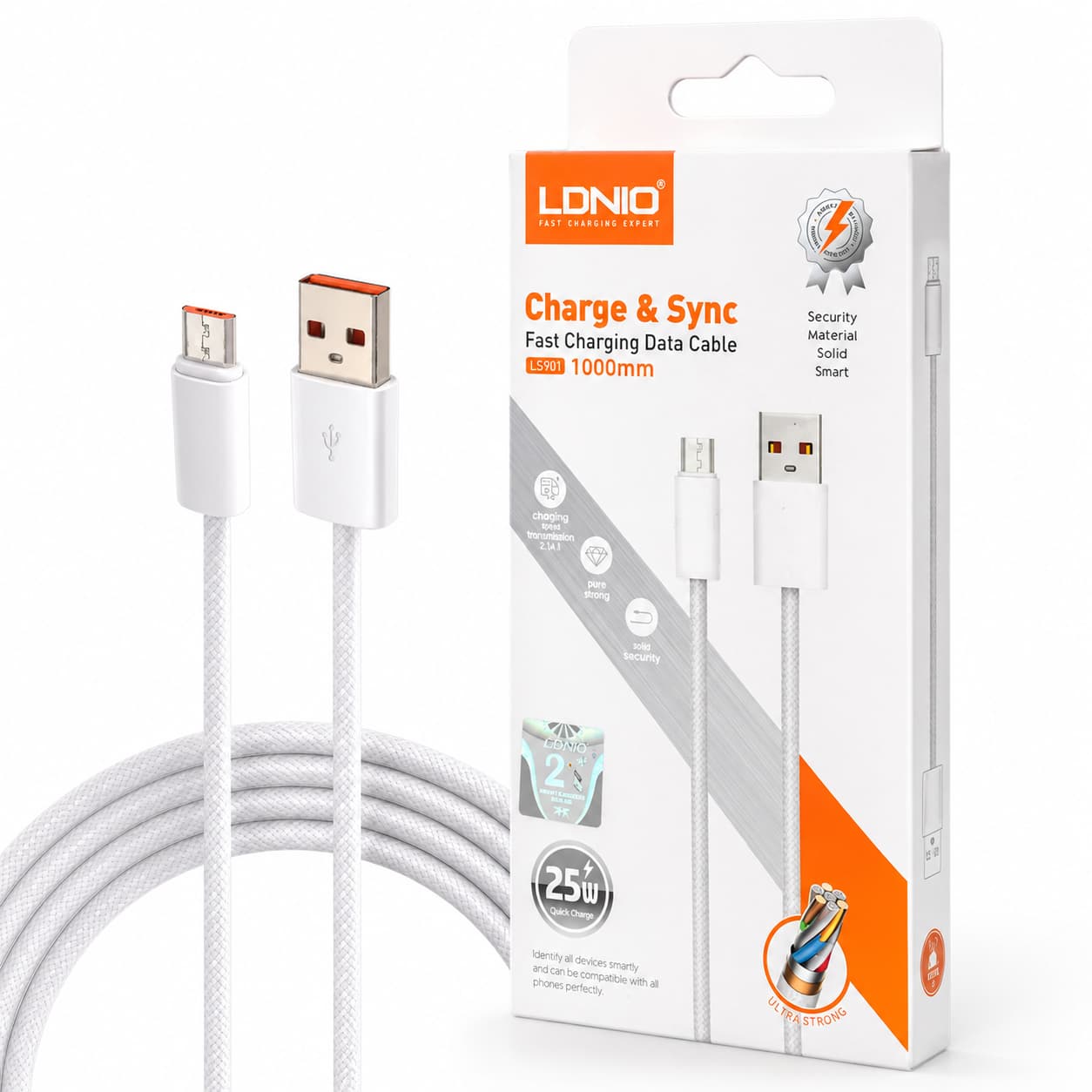 کابل شارژ موبایل micro میکرو کنفی سفید فست شارژ 1 متر