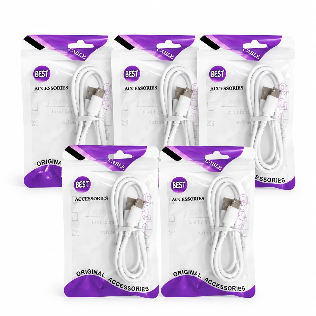 کابل شارژ موبایل micro میکرو کنفی برند BEST ACCESSORIES سفید یک عدد