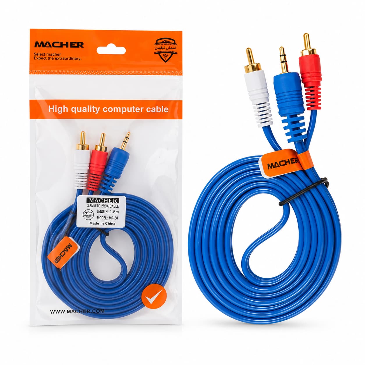 cables-and-adapters (40) کابل صدا دو به یک (2 به 1) طول 1.5 متر برند مچر