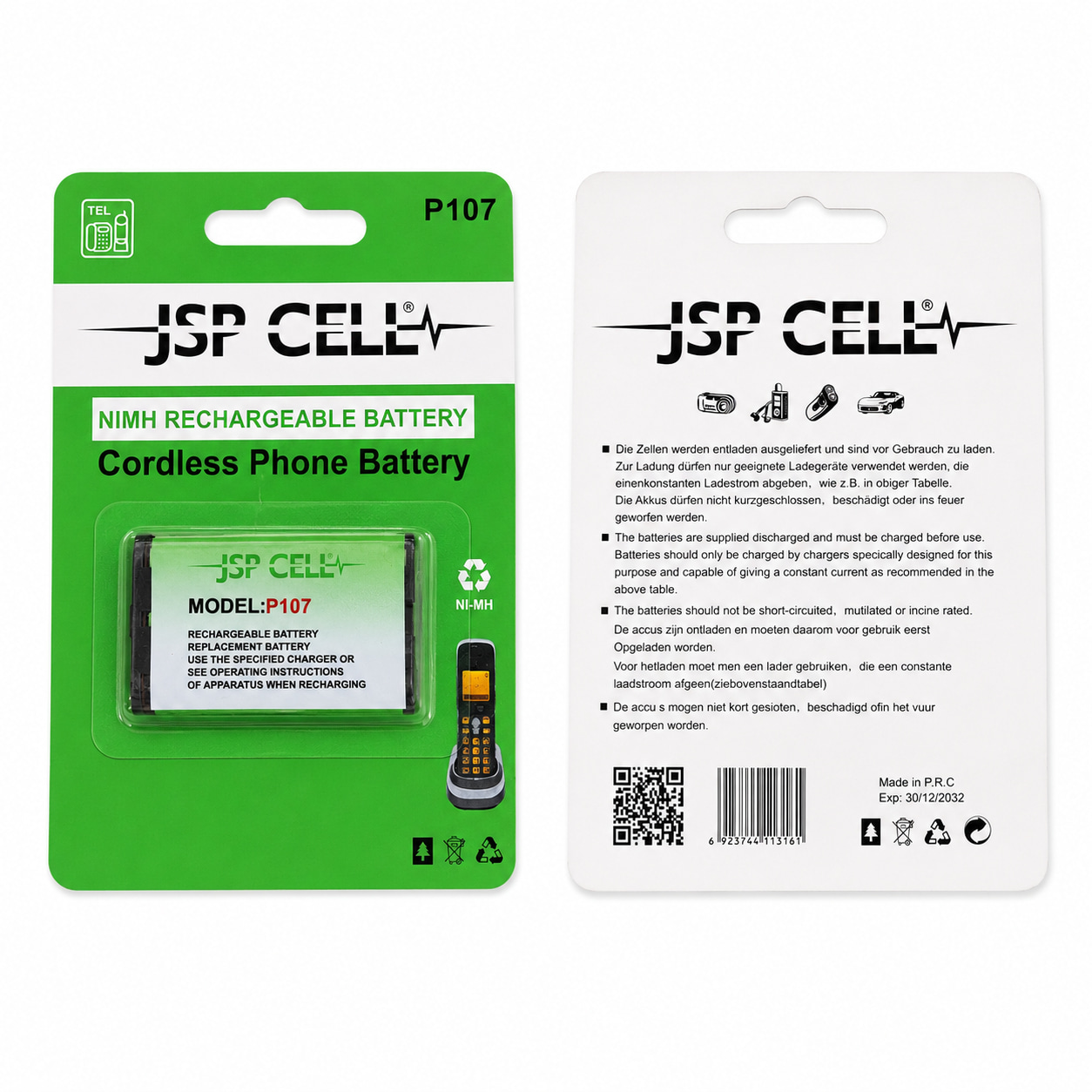 باتری شارژی تلفن بی سیم پاناسونیک مدل P-107 (برند JSP CELL)