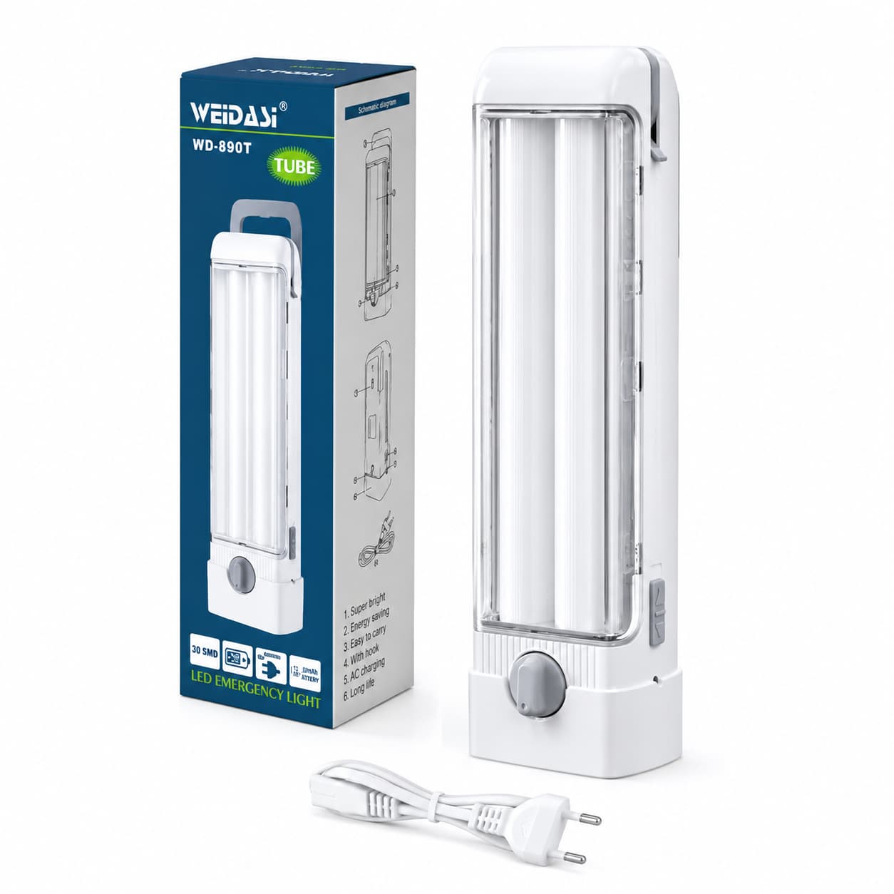 چراغ اضطراری مهتابی شارژی ولوم دار برند ویداسی مدل WD-890T
