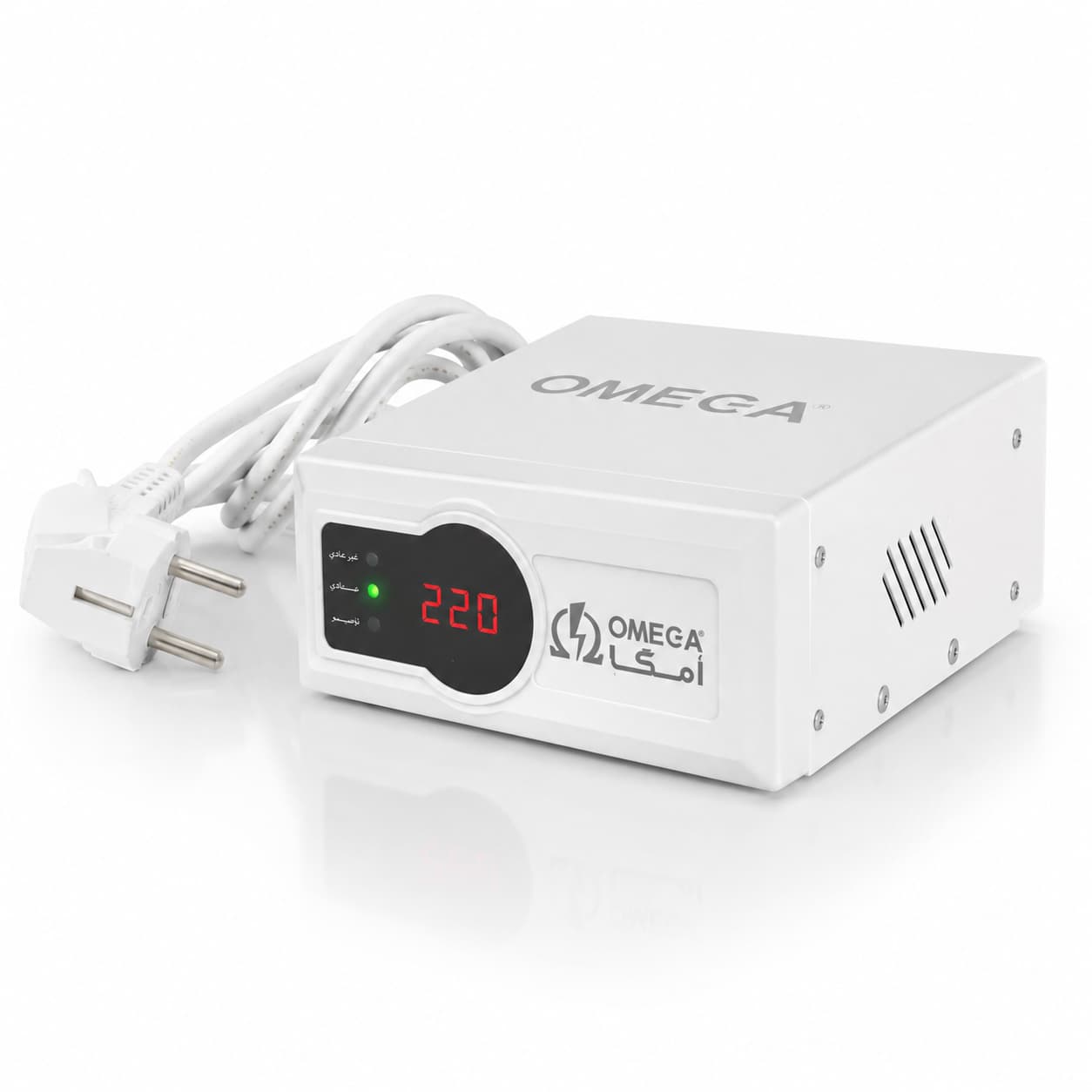 محافظ برق فلزی یخچال و فریزر 2 خانه 2 متر سیم دیجیتالی امگا