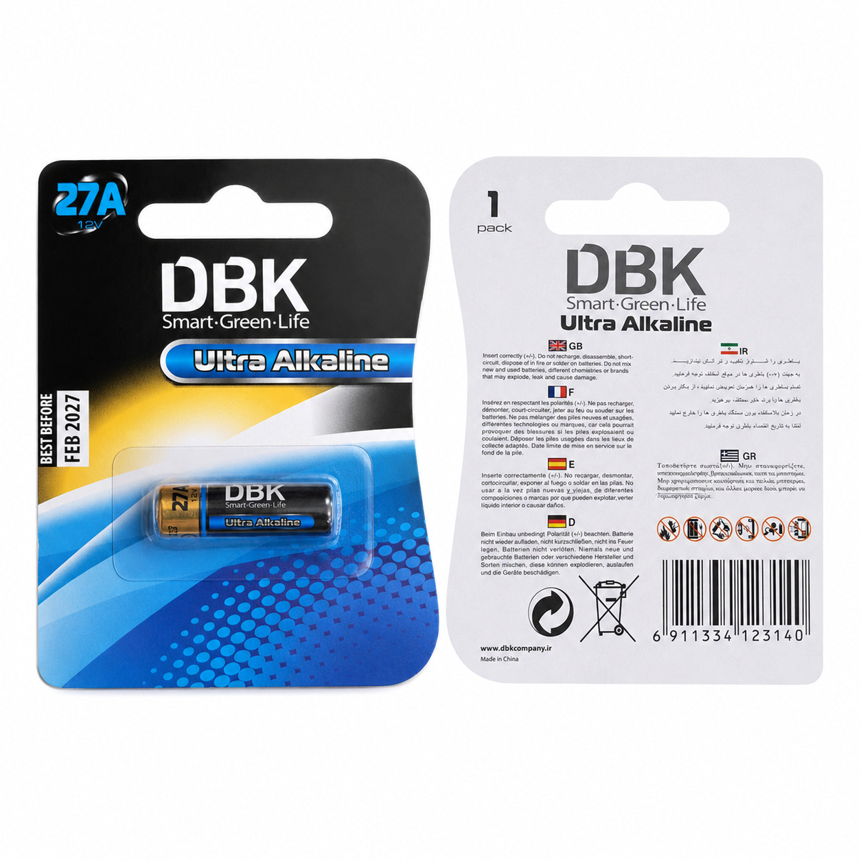 باتری ریموتی 27A برند DBK (جنس اولترا آلکالین با دوام بالا)